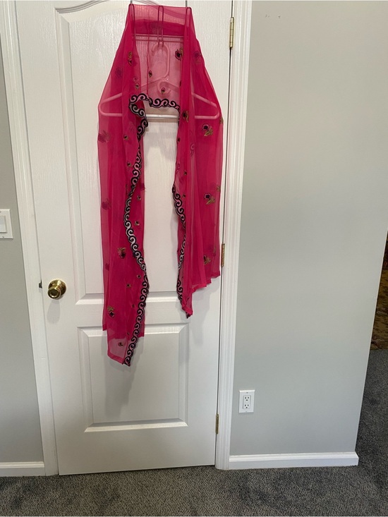 Accessories - Bright Pink Embroidered Sheer Scarf or dupata/ Wrap